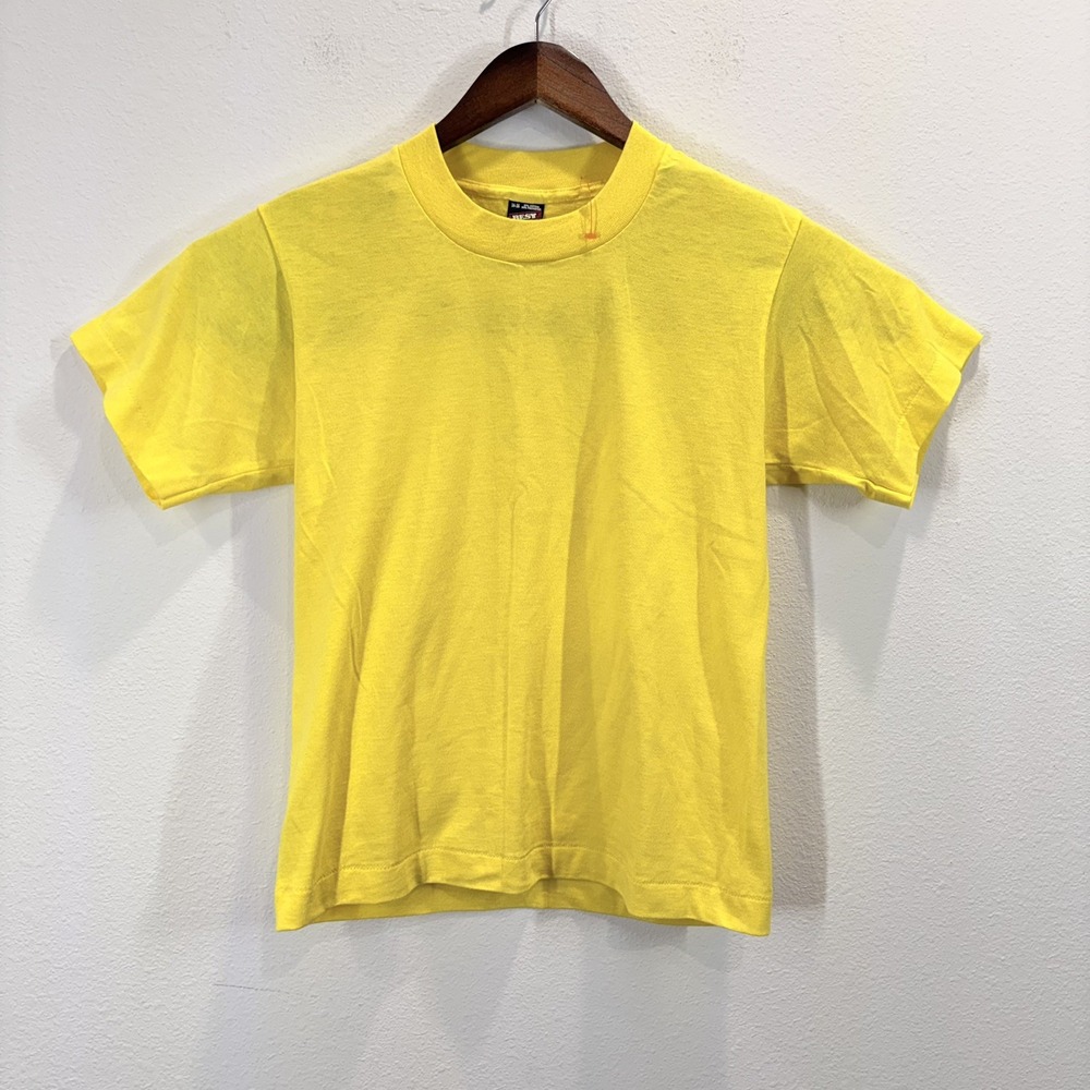 Vintage Fruit Of The Loom Shirt Youth XL 14-16 Yellow Blank 50/50 Cotton/Poly
